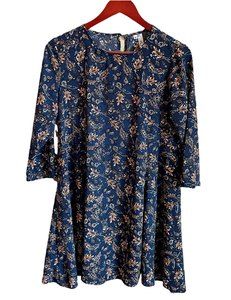 Andree By Unit Women 3/4 Sleeve Tunic Top or Short Dress SZ Medium Blue Paisley
